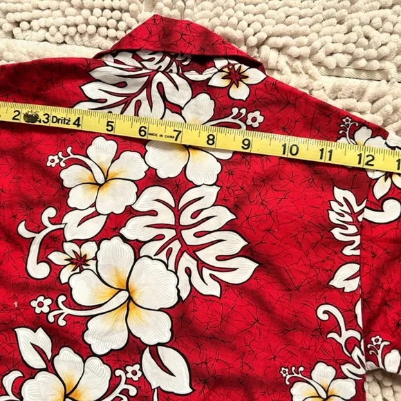 Winnie Fashion Hawaiian Boys 6 Aloha Button Up Shirt Hibiscus White On Red EUC - Picture 6 of 9